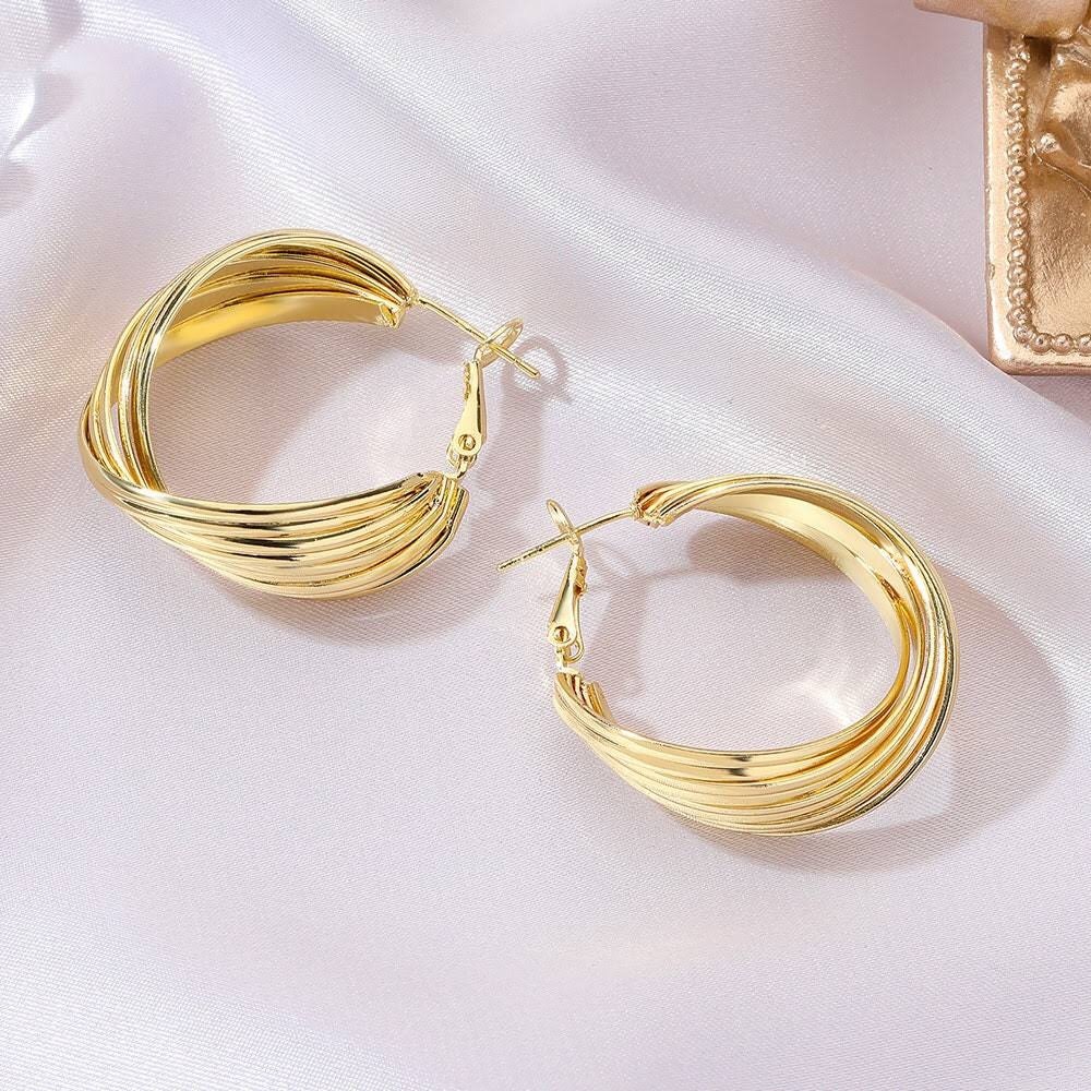 Fashionable Multi-Layer Winding Gold Plated Round Piercing Earrings